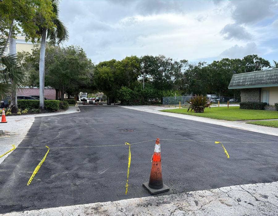 Completed asphalt overlay on a commercial lot