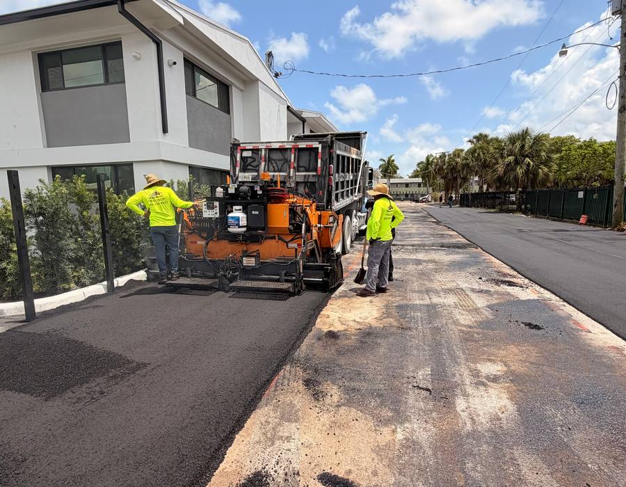 Asphalt mill and pave in progress